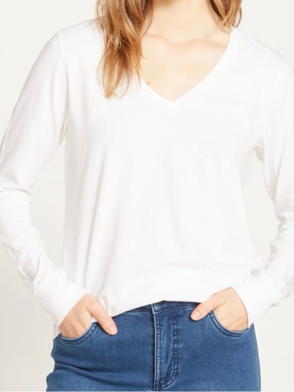 Universal Standard V-Neck V Rex Long Sleeve Top - White
